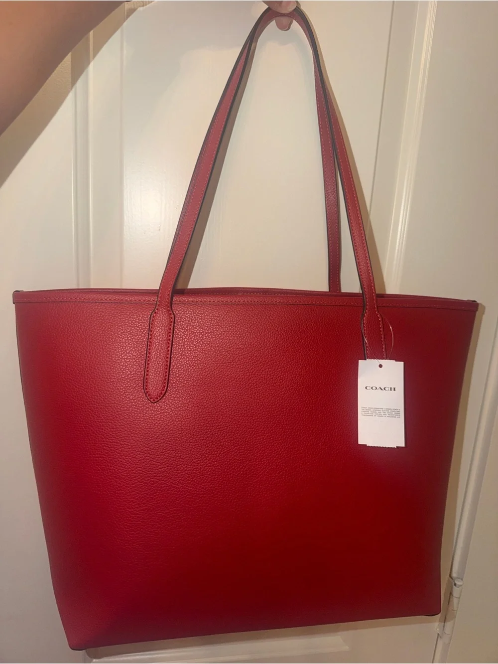 Large Coach Red Pebbled Leather Tote with Tag
